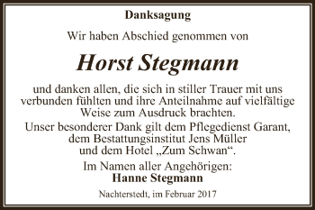 Traueranzeige von Horst Stegmann von Super Sonntag SGH Mansf. Land