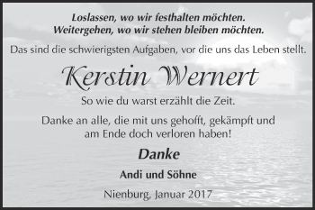 Traueranzeige von Kerstin Wernert von Super Sonntag Bernburg