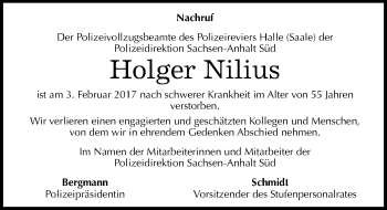 Traueranzeige von Holger Nilius von Mitteldeutsche Zeitung Halle/Saalkreis