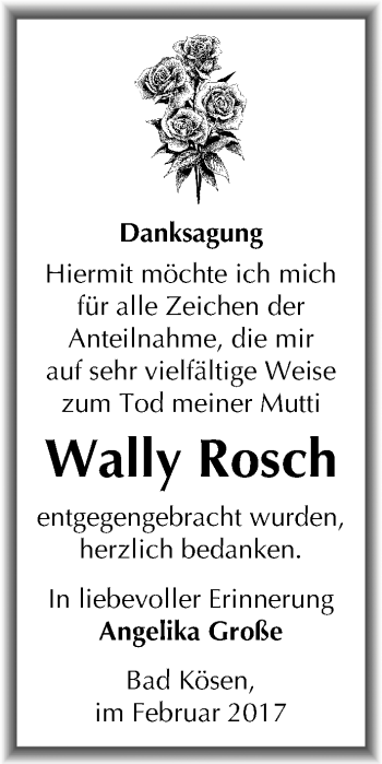 Traueranzeige von Wally Rosch von Mitteldeutsche Zeitung Naumburg/Nebra