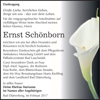 Traueranzeige von Ernst Schönborn von Super Sonntag Halle