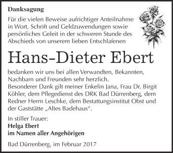 Traueranzeige von Hans-Dieter Ebert von Super Sonntag Halle