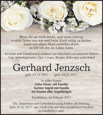 Traueranzeige von Gerhard Jenzsch von Super Sonntag Halle
