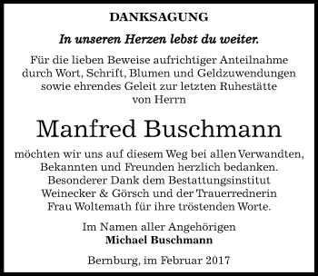 Traueranzeige von Manfred Buschmann von Mitteldeutsche Zeitung Bernburg