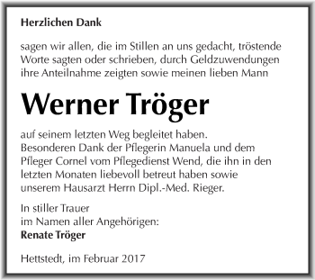 Traueranzeige von Werner Tröger von Super Sonntag SGH Mansf. Land