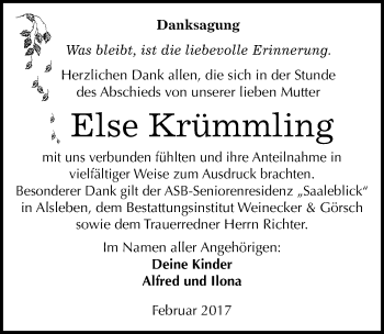 Traueranzeige von Else Krümmling von Mitteldeutsche Zeitung Bernburg