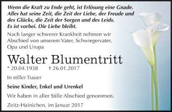 Traueranzeige von Walter Blumentritt von Mitteldeutsche Zeitung Zeitz