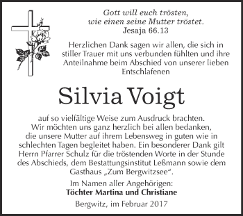 Traueranzeige von Silvia Voigt von Super Sonntag Wittenberg