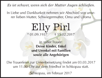 Traueranzeige von Elly Pirl von Mitteldeutsche Zeitung Merseburg/Querfurt
