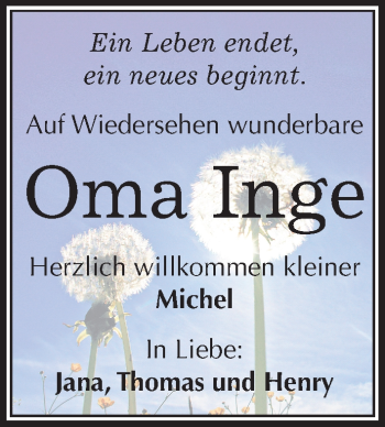Traueranzeige von Inge  von Mitteldeutsche Zeitung Halle/Saalkreis