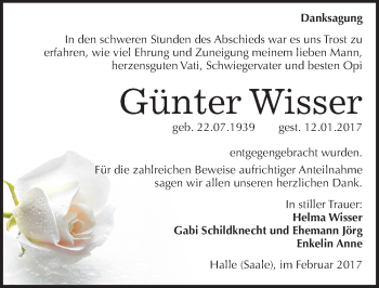Traueranzeige von Günter Wisser von Mitteldeutsche Zeitung Halle/Saalkreis