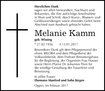 Traueranzeige von Melanie Kamm von Mitteldeutsche Zeitung Halle/Saalkreis