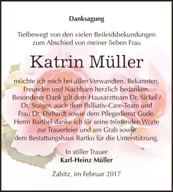 Traueranzeige von Katrin Müller von WVG - Wochenspiegel Dessau / Köthen