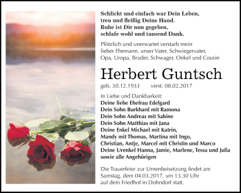 Traueranzeige von Herbert Guntsch von WVG - Wochenspiegel Dessau / Köthen