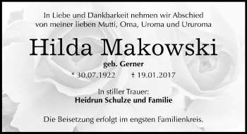 Traueranzeige von Hilda Makowski von Mitteldeutsche Zeitung Bitterfeld