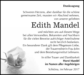Traueranzeige von Edith Mandel von Super Sonntag Wittenberg