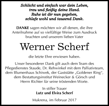 Traueranzeige von Werner Scherf von Mitteldeutsche Zeitung Bernburg