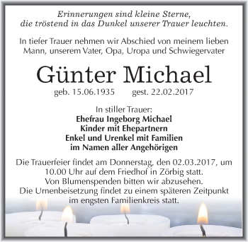 Traueranzeige von Günter Michael von Mitteldeutsche Zeitung Bitterfeld