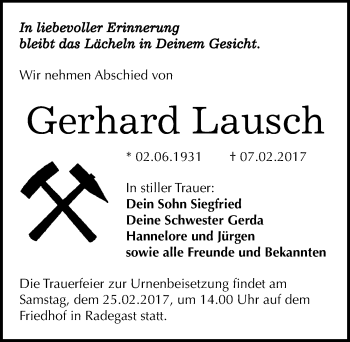 Traueranzeige von Gerhard Lausch von Mitteldeutsche Zeitung Köthen