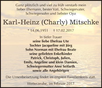 Traueranzeige von Karl-Heinz Mitschke von Mitteldeutsche Zeitung Zeitz