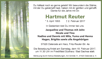 Traueranzeige von Hartmut Reuter von Mitteldeutsche Zeitung Sangerhausen
