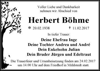 Traueranzeige von Herbert Böhme von Mitteldeutsche Zeitung Dessau-Roßlau