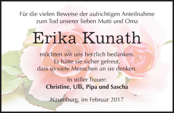 Traueranzeige von Erika Kunath von Mitteldeutsche Zeitung Naumburg/Nebra