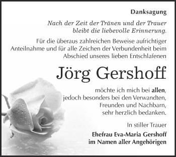 Traueranzeige von Jörg Gershoff von WVG - Wochenspiegel Bitterfeld