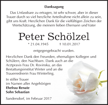 Traueranzeige von Peter Schölzel von Mitteldeutsche Zeitung Bitterfeld