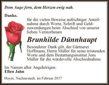 Traueranzeige von Brunhilde Dünnhaupt von Super Sonntag SGH Mansf. Land