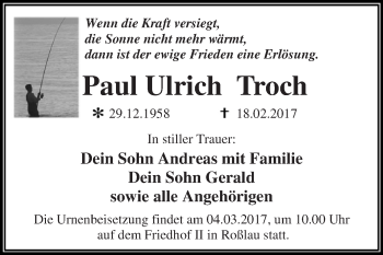 Traueranzeige von Paul Ulrich Troch von WVG - Wochenspiegel Dessau / Köthen