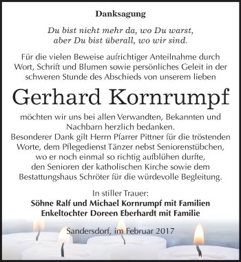 Traueranzeige von Gerhard Kornrumpf von Mitteldeutsche Zeitung Bitterfeld