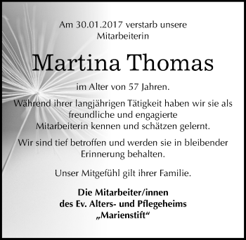 Traueranzeige von Martina Thomas von Mitteldeutsche Zeitung Sangerhausen