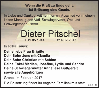 Traueranzeige von Dieter Pitschel von Super Sonntag Zeitz