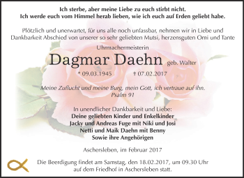Traueranzeige von Dagmar Daehn von Super Sonntag SGH Mansf. Land