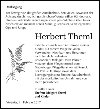 Traueranzeige von Herbert Theml von Mitteldeutsche Zeitung Naumburg/Nebra