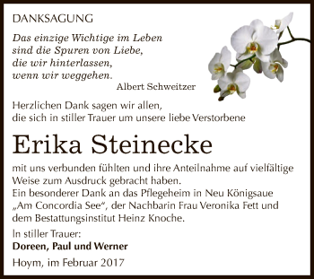 Traueranzeige von Erika Steinecke von Super Sonntag SGH Mansf. Land