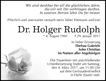 Traueranzeige von Holger Rudolph von Mitteldeutsche Zeitung Halle/Saalkreis