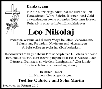 Traueranzeige von Leo Nikolaj von Mitteldeutsche Zeitung Dessau-Roßlau