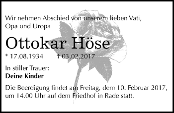 Traueranzeige von Ottokar Höse von Mitteldeutsche Zeitung Wittenberg