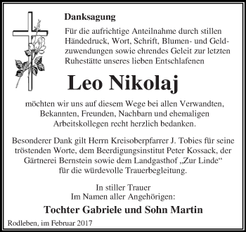 Traueranzeige von Leo Nikolaj von WVG - Wochenspiegel Dessau / Köthen