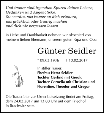 Traueranzeige von Günter Seidler von Mitteldeutsche Zeitung Halle/Saalkreis