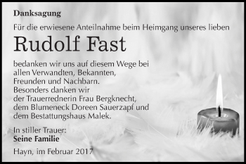 Traueranzeige von Rudolf Fast von Super Sonntag SGH Mansf. Land