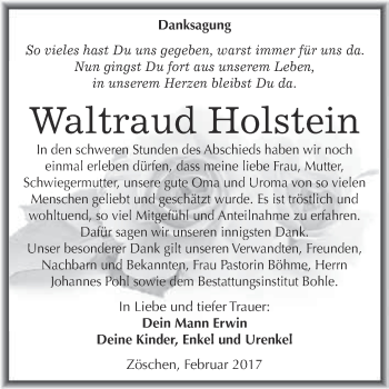Traueranzeige von Waltraud Holstein von Super Sonntag Halle