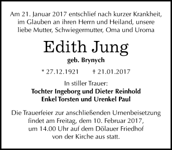Traueranzeige von Edith Jung von Mitteldeutsche Zeitung Halle/Saalkreis
