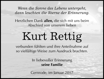 Traueranzeige von Kurt Rettig von Mitteldeutsche Zeitung Quedlinburg