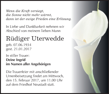 Traueranzeige von Rüdiger Uterwedde von Mitteldeutsche Zeitung Halle/Saalkreis