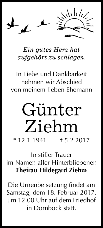 Traueranzeige von Günter Ziehm von Mitteldeutsche Zeitung Köthen