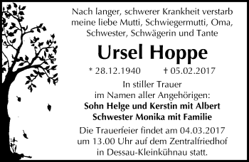 Traueranzeige von Ursel Hoppe von Mitteldeutsche Zeitung Dessau-Roßlau