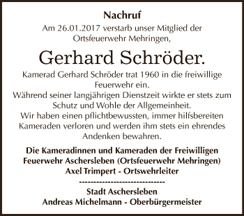 Traueranzeige von Gerhard Schröder von Super Sonntag SGH Mansf. Land